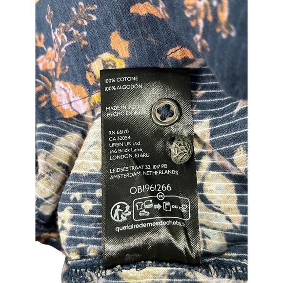 Anthropologie Pilcro Top Womens Large Blue Cottagecore Floral Sheer Peasant Boho - Picture 8 of 11